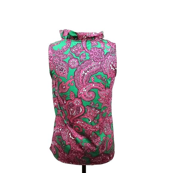 Crown & Ivy Womens Small Pink Paisley Top Sleeveless Stretch Ruffle Pullover - Picture 2 of 7